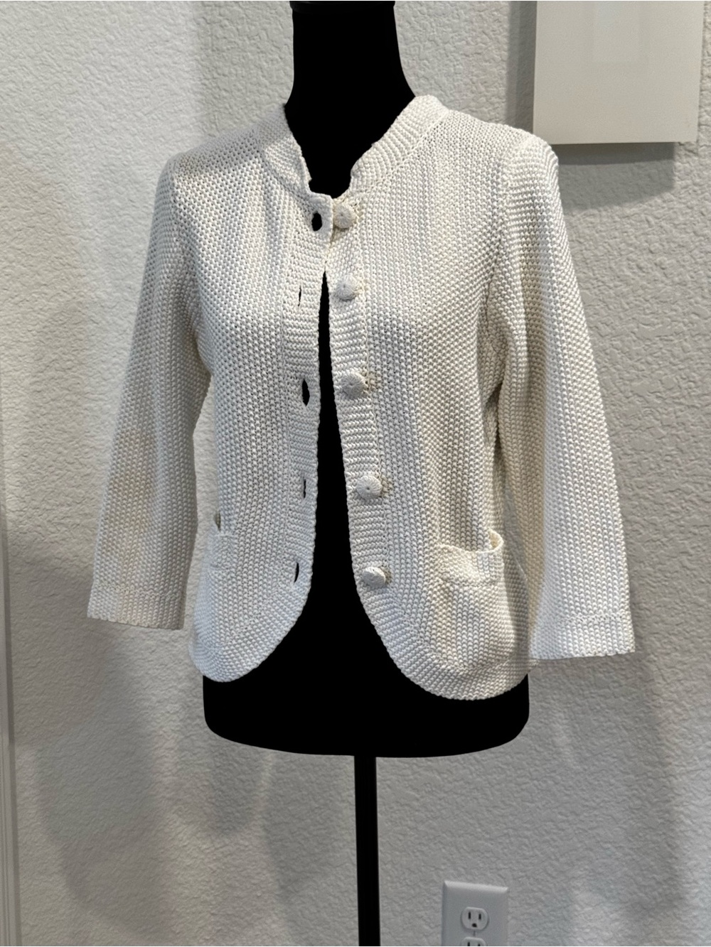 Harold’s vintage – Cropped Knit Button-Front Cardigan in White size M